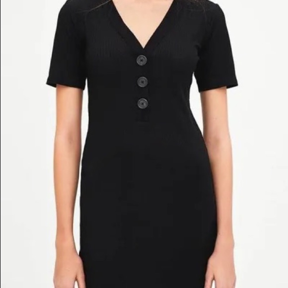 Zara Ribbed Black Pencil Dress. M New